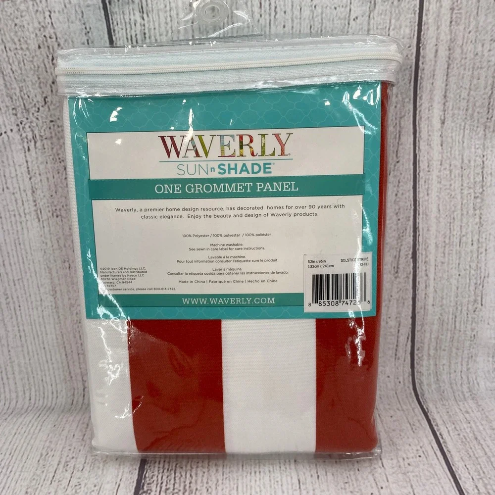 Waverly Solstice Stripe Curtain Panels 52x95 Chili Red White Grommet 2 Panels